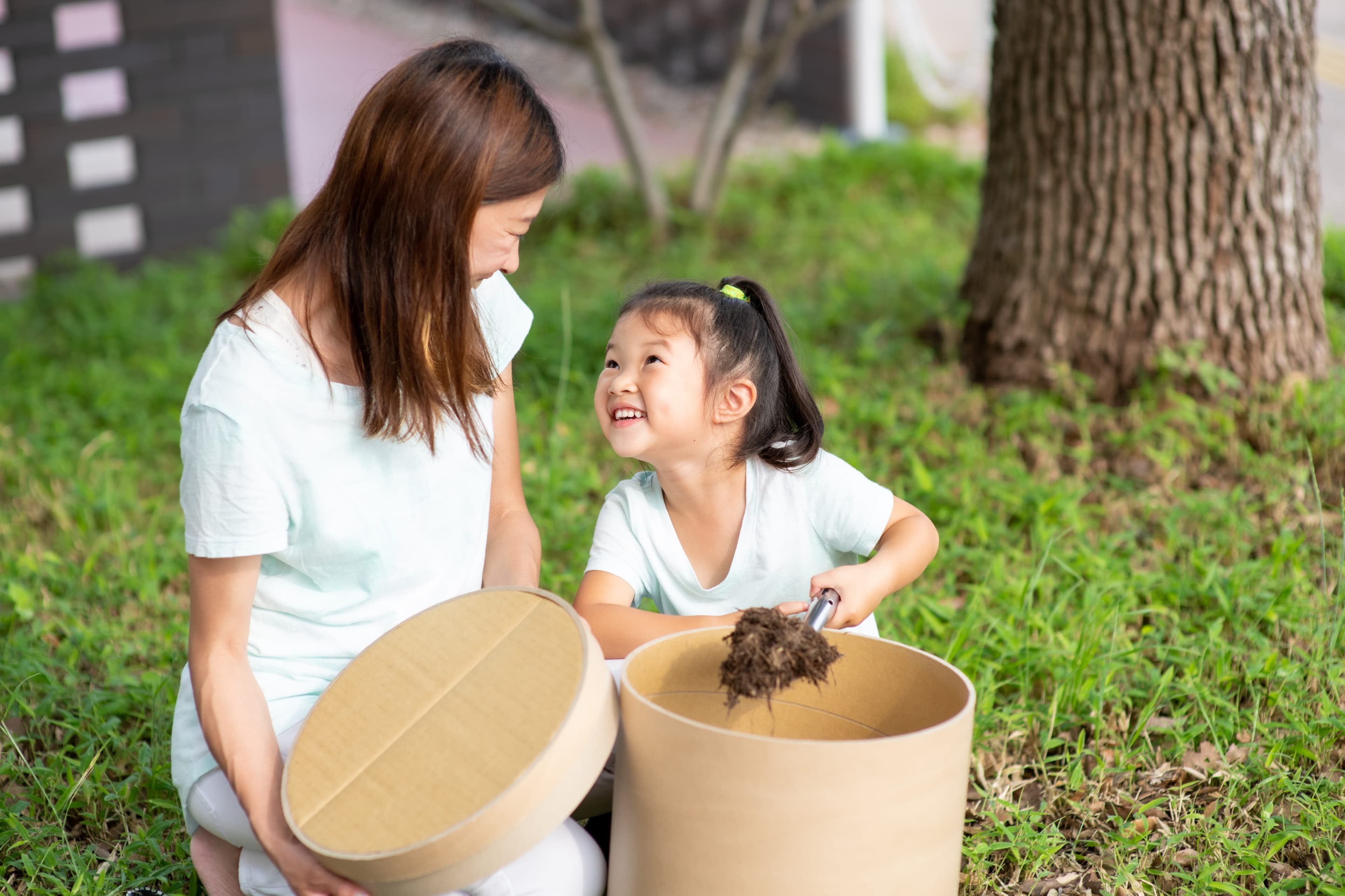 紙管コンポストを使う様子